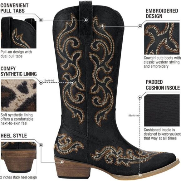 ⭐ HISEA Rollda Women's Cowboy Boots | Snip Toe Western Cowgirl Boots - Picture 4 of 7